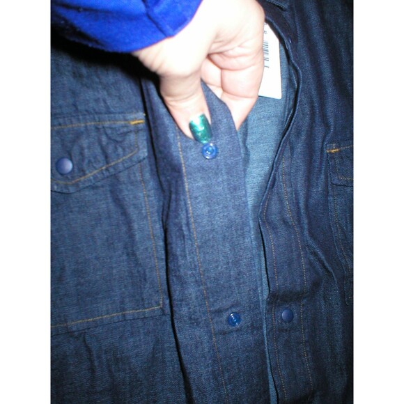 New Mens NWT Italy Designer M. Grifoni 40 M L Denim Shirt Snap Dark Blue LS Cool - Picture 5 of 10